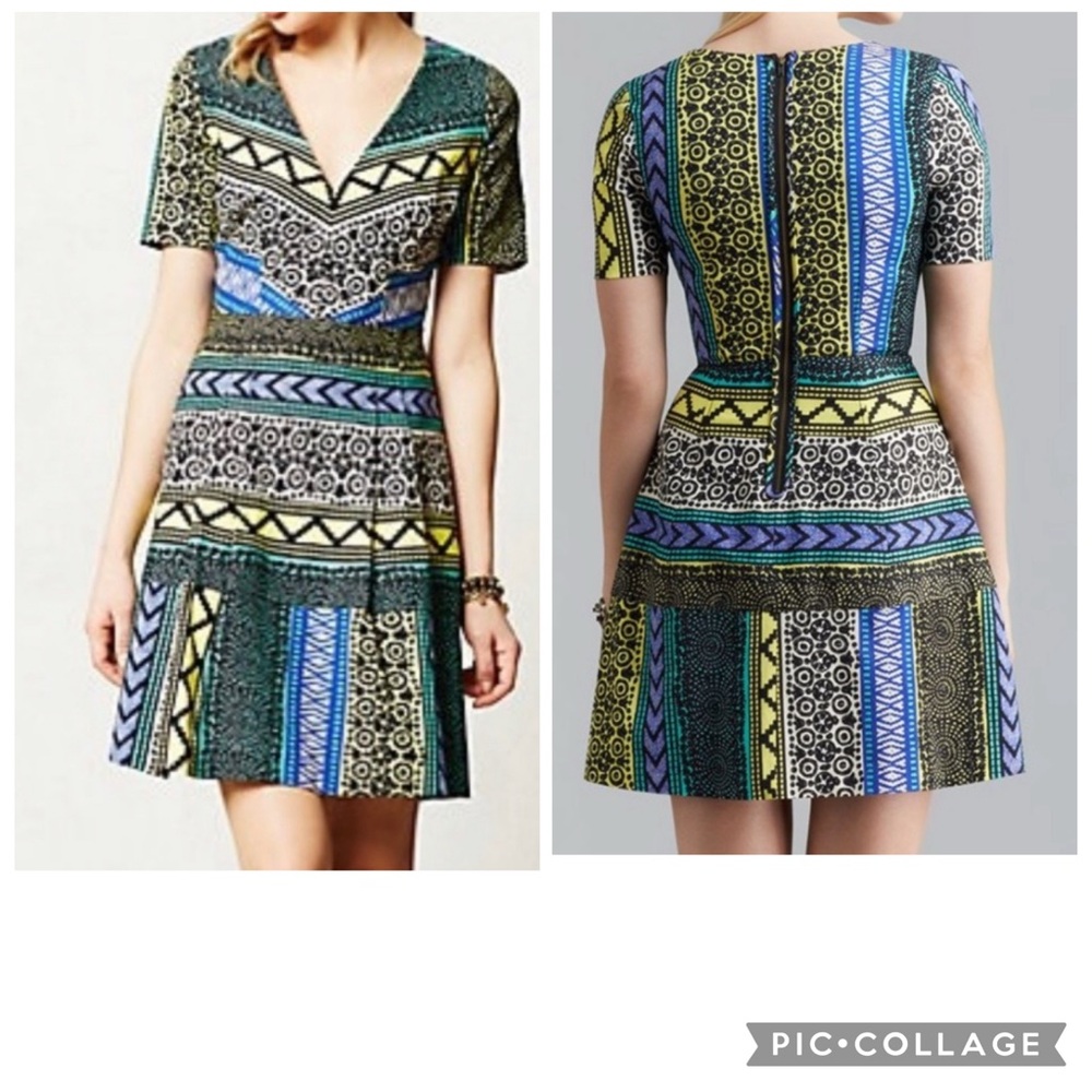 Plenty by Tracy Reese Dress Peruvian Stripes Fir&Flare V-Neck Short Sleeve S 6